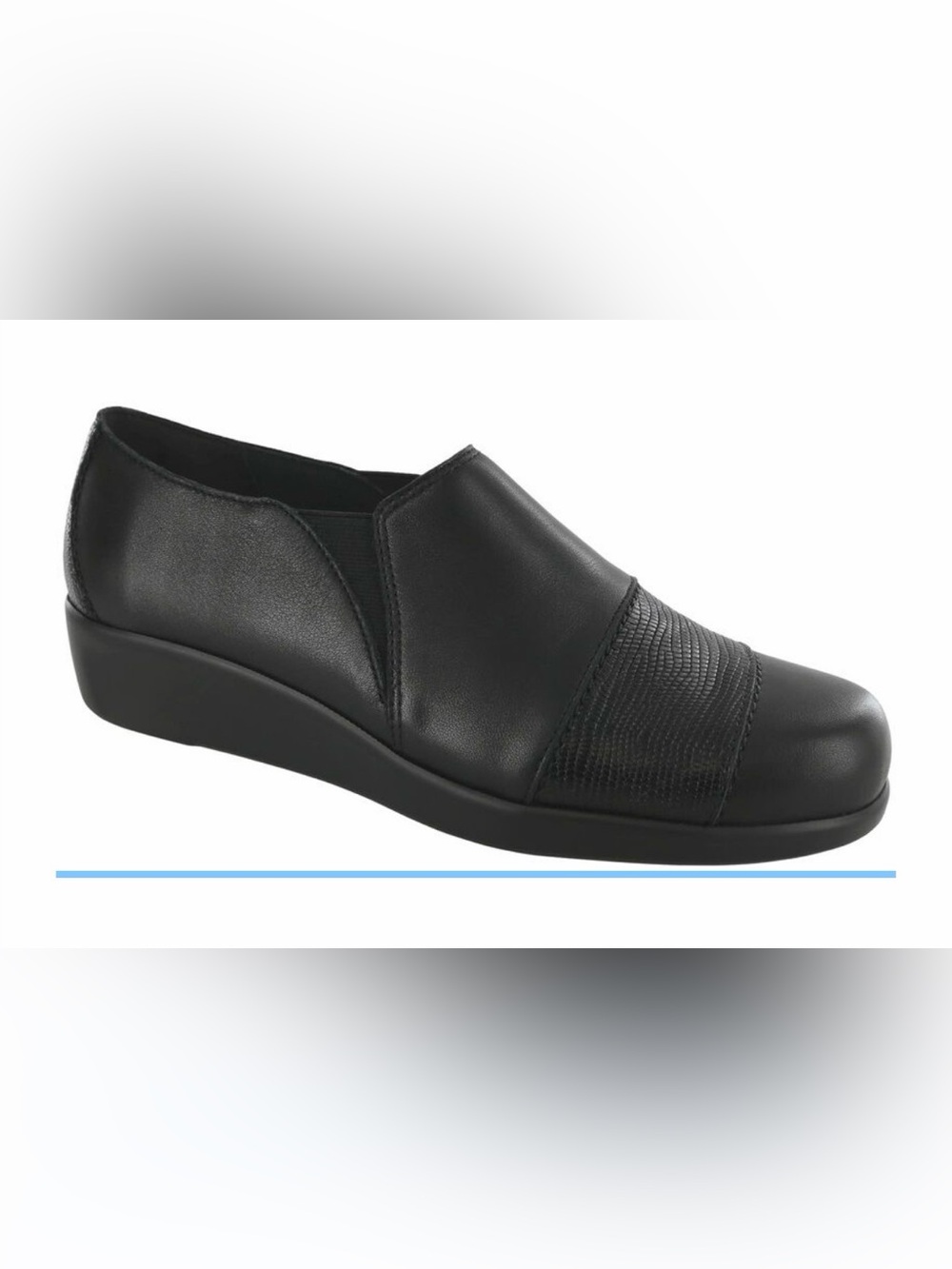 SAS Women's Black Leather Slip-On Shoes Wedge Arch Support Tripad 10M W/ Accent